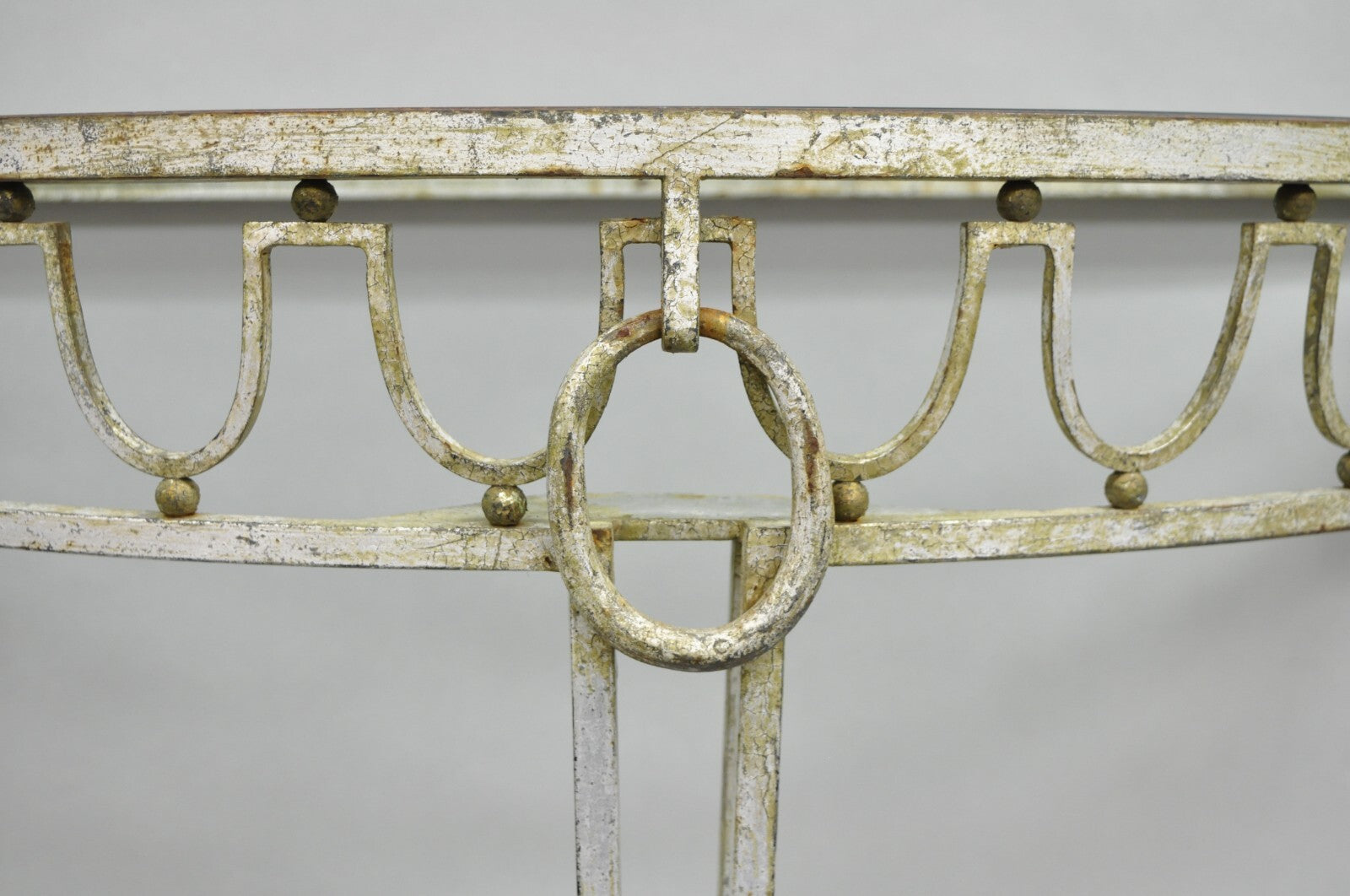 Italian Neoclassical Hollywood Regency Silver Gilt Iron Wall Mount Console Table
