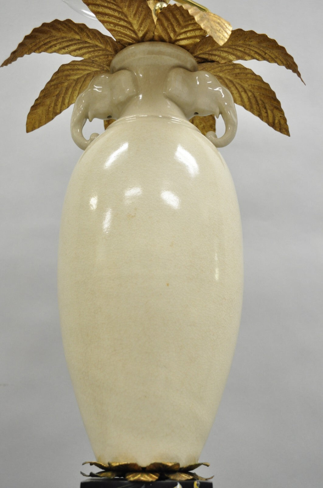 Frederick Cooper Hollywood Regency Ceramic Elephant Safari Palm Tree Table Lamp