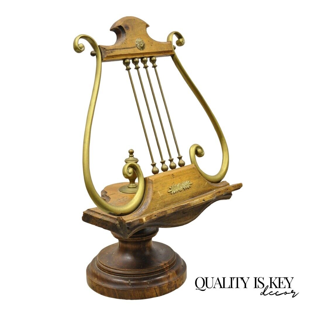 Vintage Italian Regency Wood and Brass Lyre Harp Music Stand