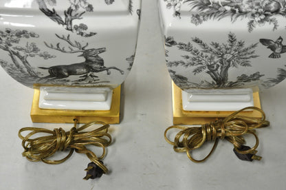 Porcelaine de Paris French Country Toile Porcelain Jardinierie Table Lamps Pair