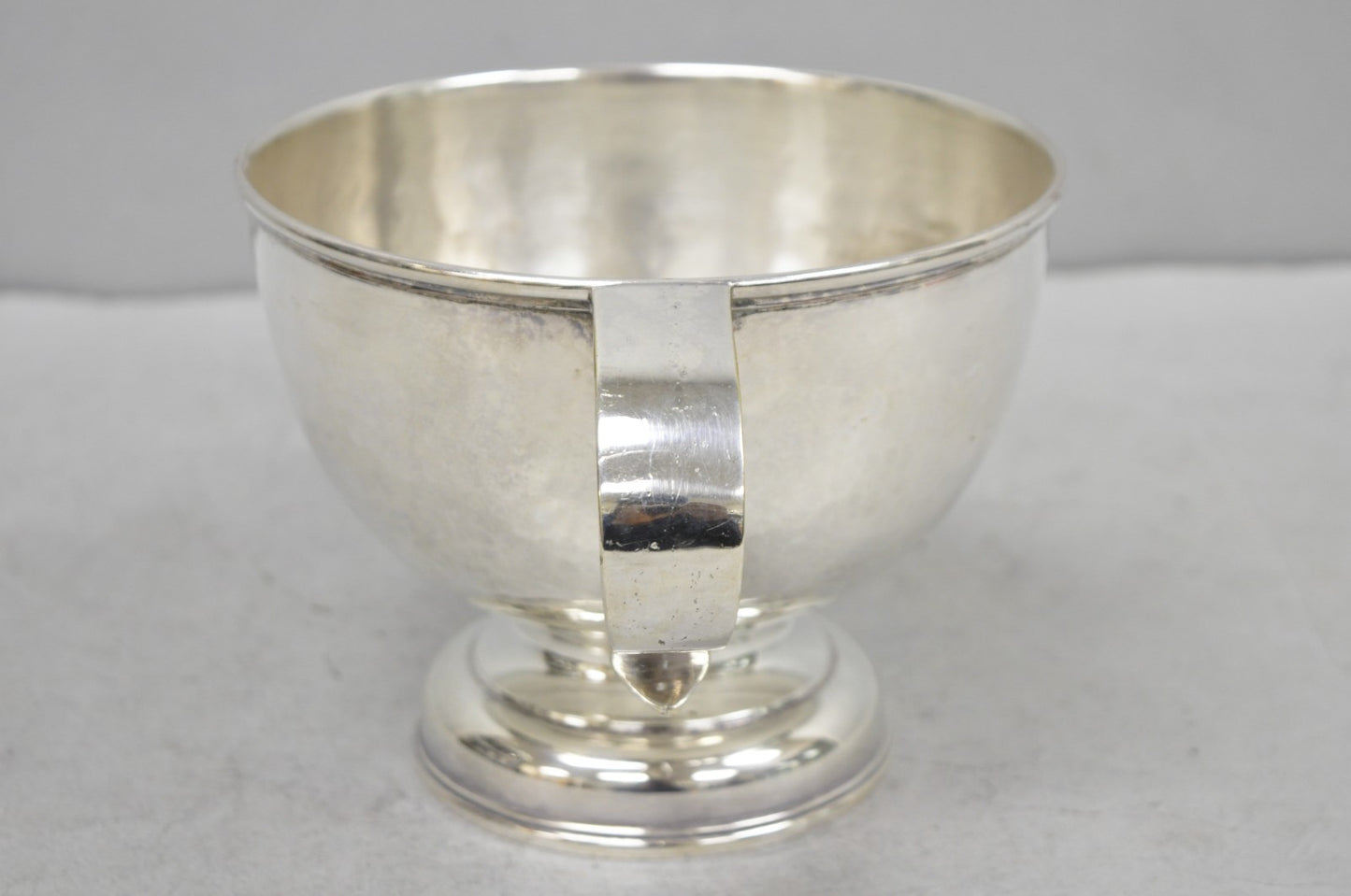 Antique Regency Silver Plated Thick Twin Handle Hand Hammered Trophy Cup Bowl