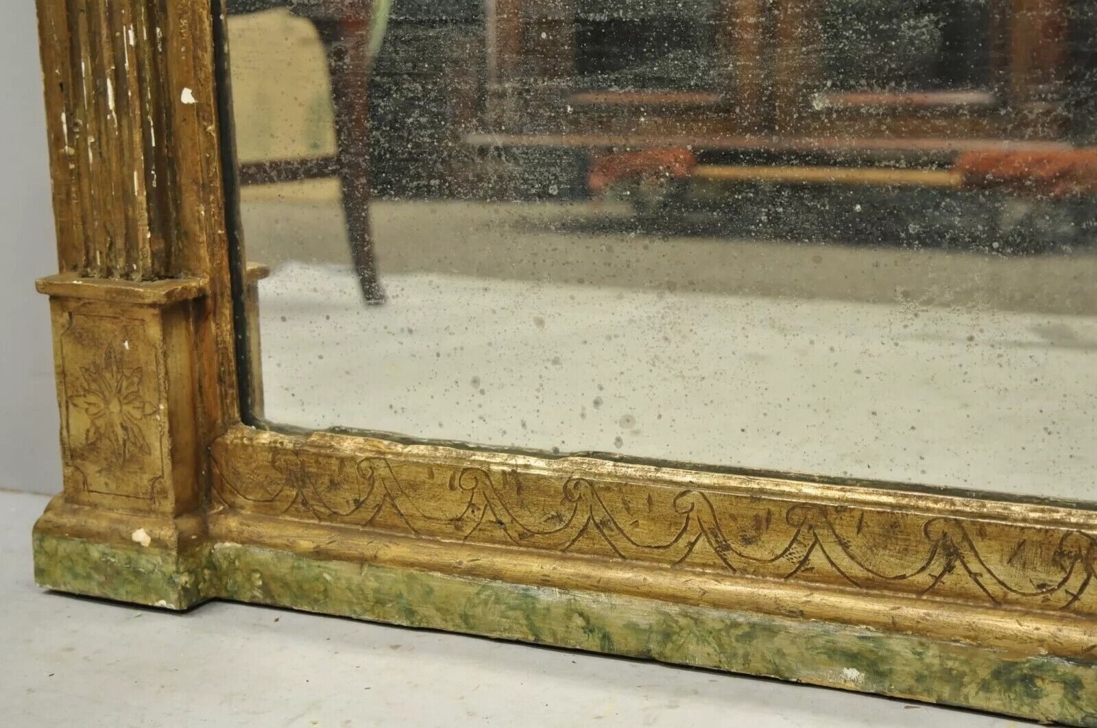 Antique Italian Florentine Giltwood Distressed Gold Looking Glass Wall Mirror