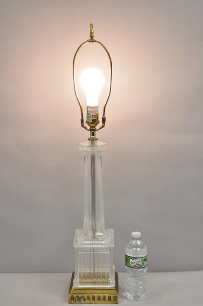 Vintage Ethan Allen Empire Style Glass Column Brass Base Table Lamp