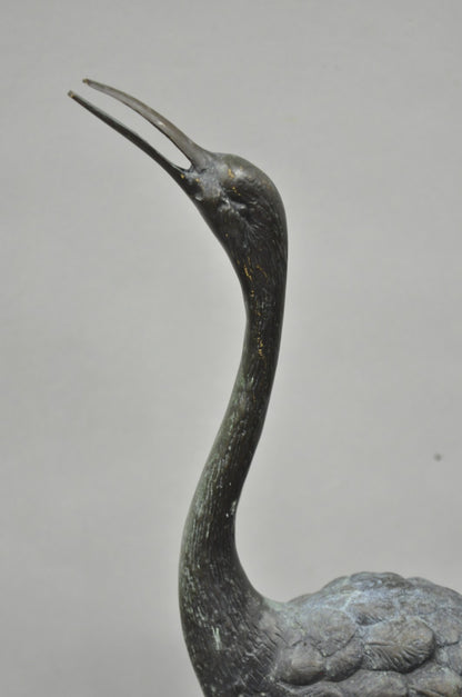 Vintage Chinoiserie "Courting Crane Couple" Green Bronze Verdigris 28" Sculpture