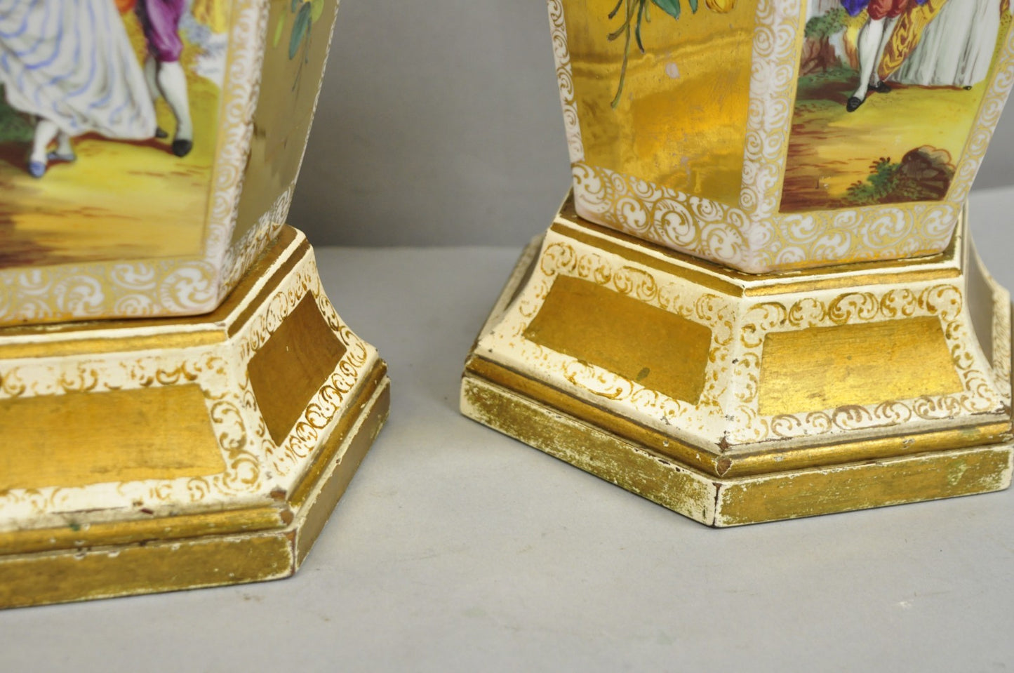 Antique French Victorian Hand Painted Gold Gilt Ginger Jar Table Lamps - a Pair