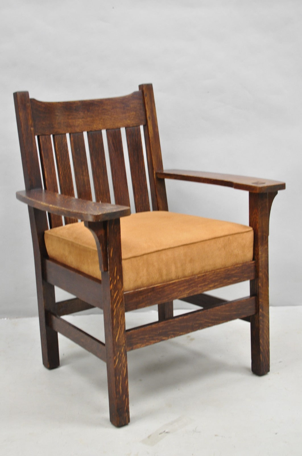 Antique Stickley & Brandt Mission Oak Arts & Crafts Arm Chair with Drop Seat