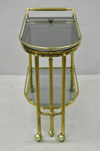 Italian Hollywood Regency Brass Swivel Rolling Bar Cart Server with Smoked Glass