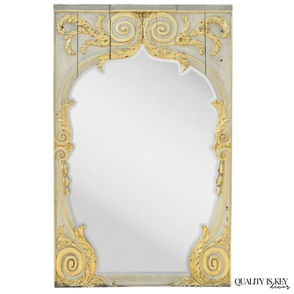 Antique French Rococo Louis XV Style 85" Gold Gilt Cream Painted Trumeau Mirror