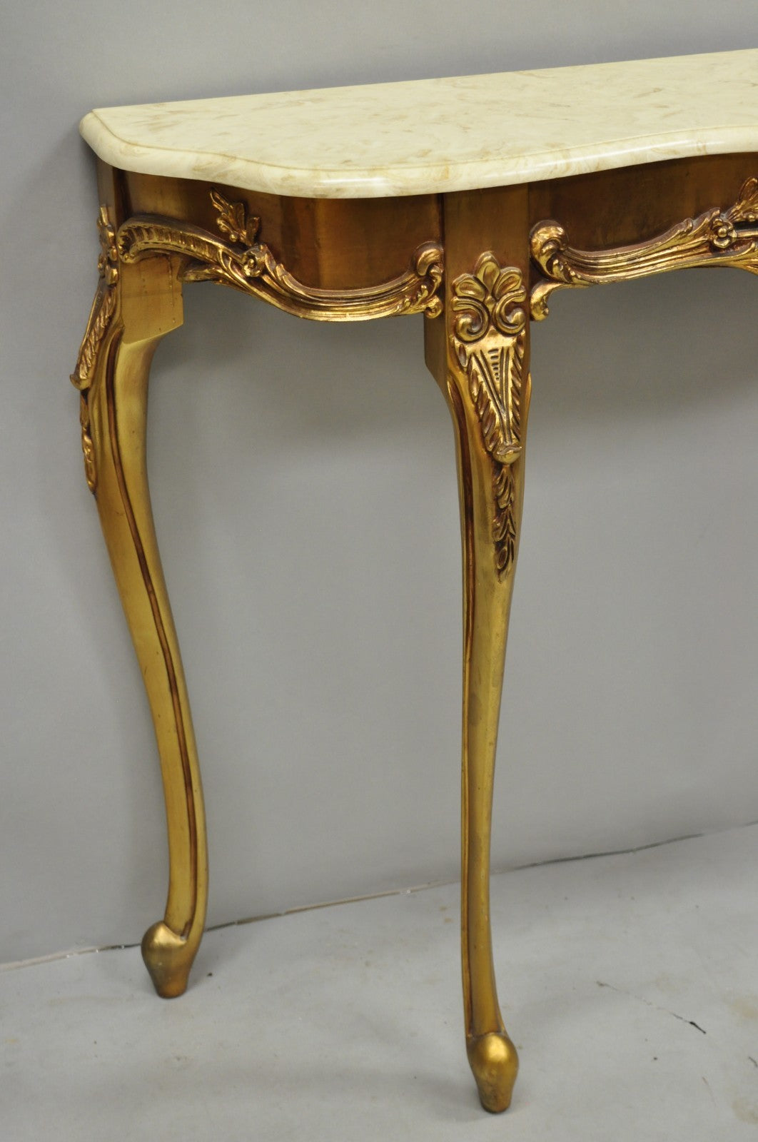 Vintage French Louis XV Victorian Style Gold Gilt Console Table & Mirror - 2 Pcs