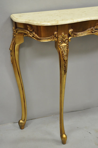 Vintage French Louis XV Victorian Style Gold Gilt Console Table & Mirror - 2 Pcs