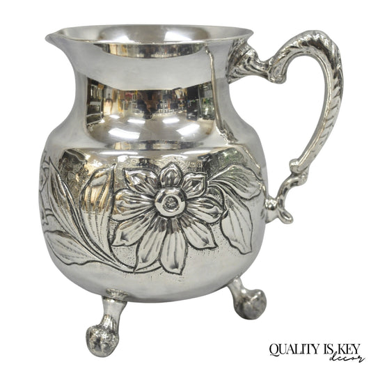 Vintage Art Nouveau Floral Repousse Silver Plated Footed Water Pitcher