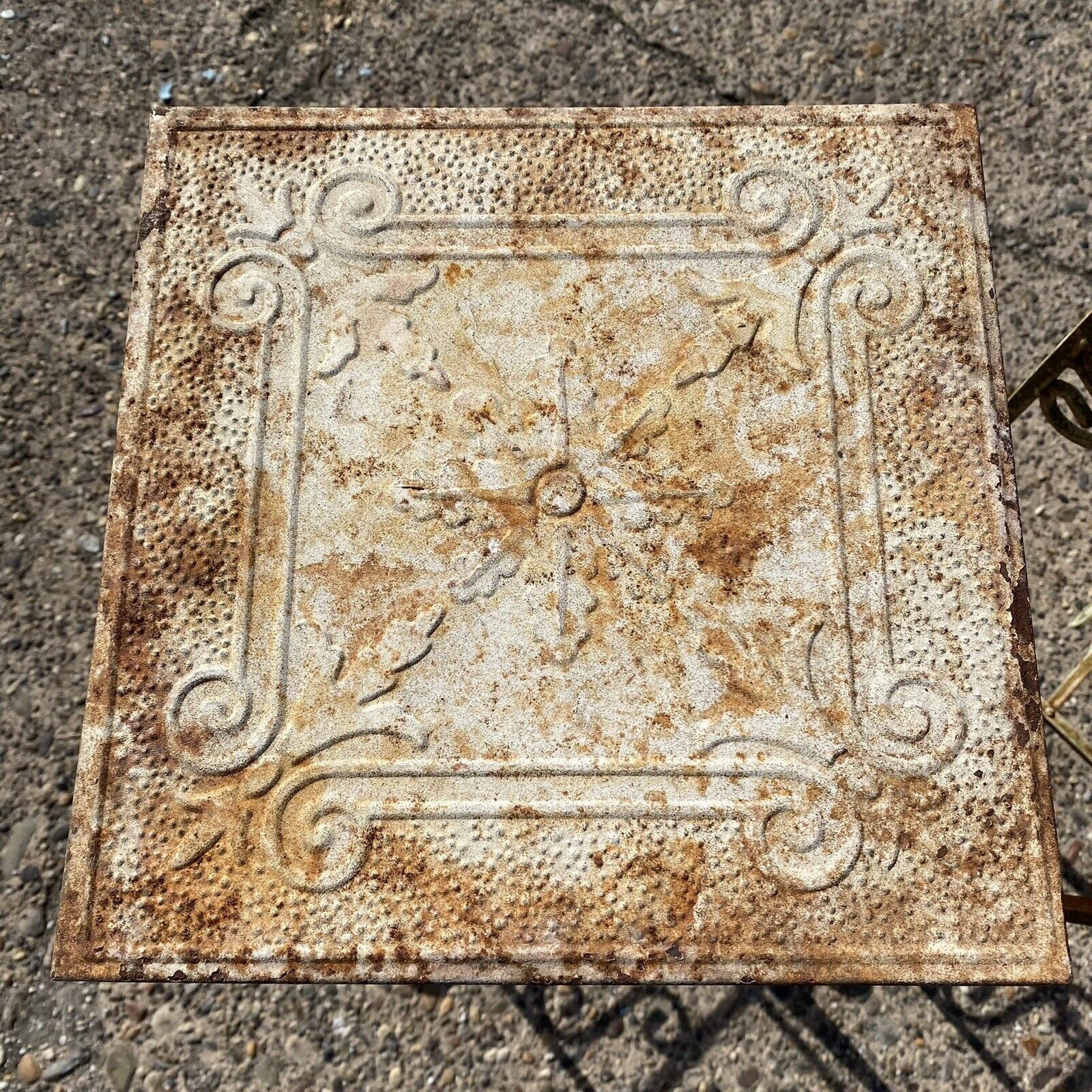 Metal Side Tables of Victorian Style Reclaimed Embossed Metal Celling Tin - Pair