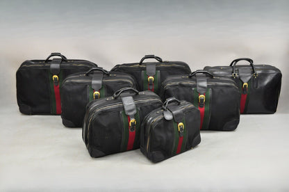 Vintage Gucci Large Black Leather Suitcase Luggage Travel Bag Green Red Webbing