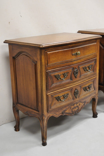 Vintage French Country Provincial Carved Walnut Italian Nightstands - a Pair