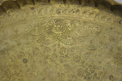 Vintage Moroccan Middle Eastern Solid Brass Large Round Engraved 33.5" Tray Top