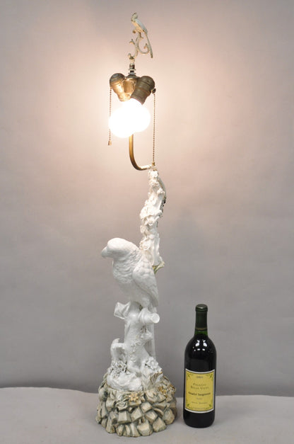 Antique Italian Blanc de Chine White Porcelain Perched Parrot Bird Table Lamp