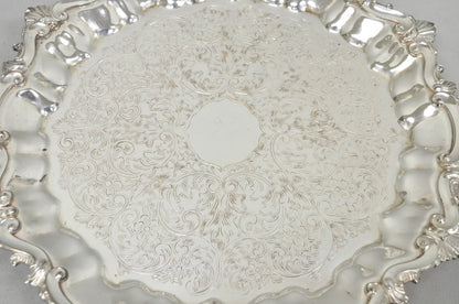 Vintage SBEP Victorian Silver Plated Round Scalloped Salver Bar Tray Platter