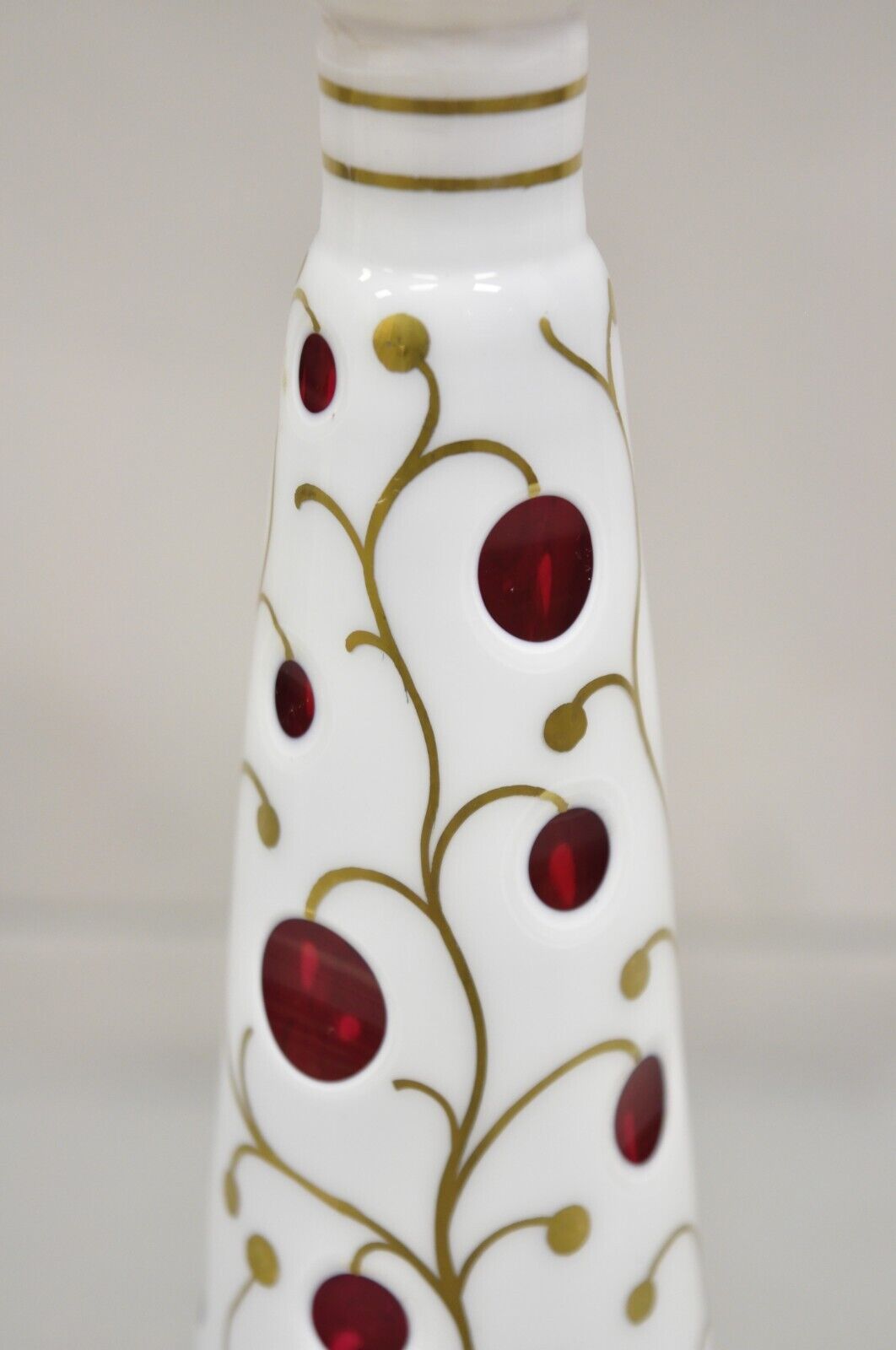 Vintage German Bohemian Cranberry Cased Glass 9" Small Decanter w/ Stopper