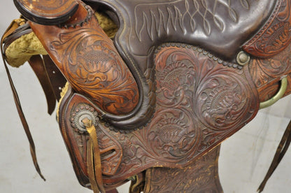 Vintage ML Leddy's Brown Tooled Leather Western Show Horse Saddle