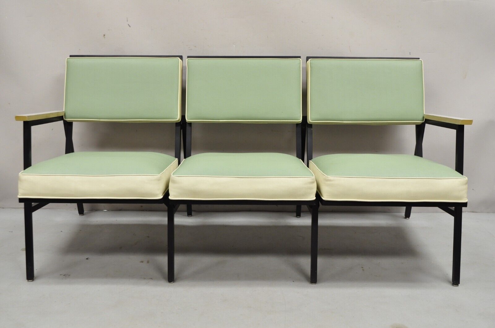 Vintage Steelcase Mid Century Modern Modular Black Metal 3 Pc Mint Green Sofa