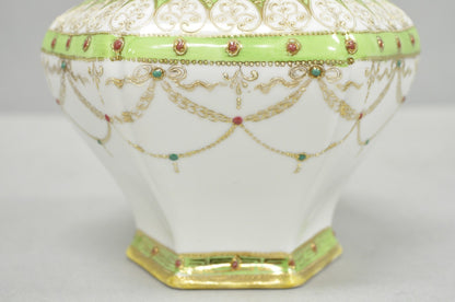 Antique Nippon Noritake Hand Painted Porcelain Gold Gilt Draped Biscuit Jar