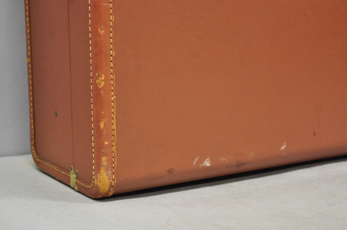 Vintage Art Deco Brown Hard Shell 24" Travel Suitcase Luggage w/ Fitted Interior