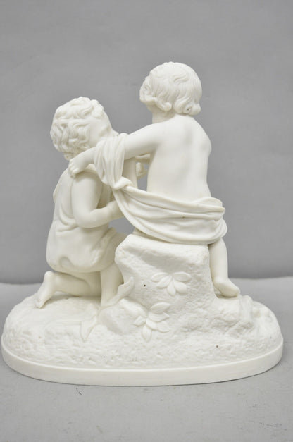 French Parian Porcelain Bisque "Feed My Lambs" Christ & St John Statue Sculpture