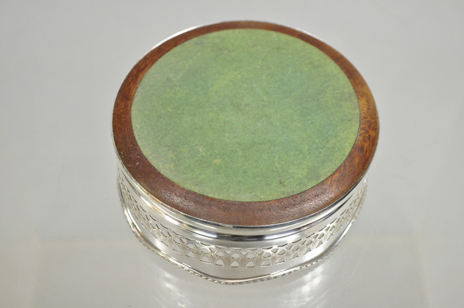 Vintage Sheffield Edwardian Silver Plated Fretwork Mahogany Wine Bottle Coaster