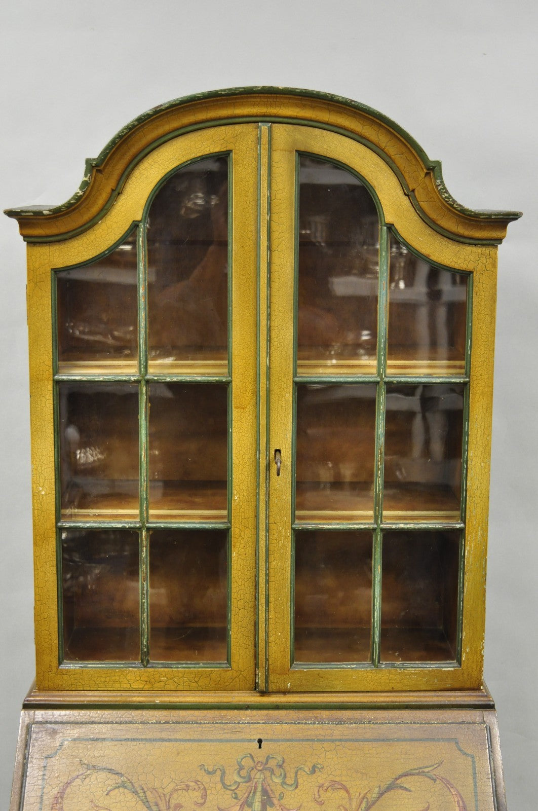 Antique English Adams Style Distress Hand Painted Narrow Secretary Writing Desk