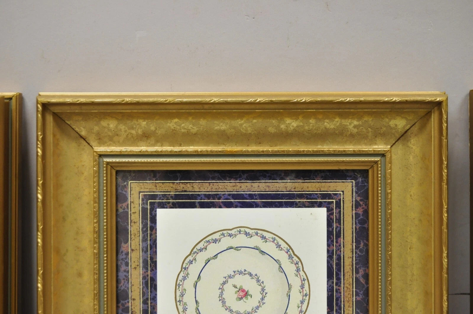 Vintage Artistic Innovations Gold Framed Wall Art Print Plate and Cups, 3 Pc Set