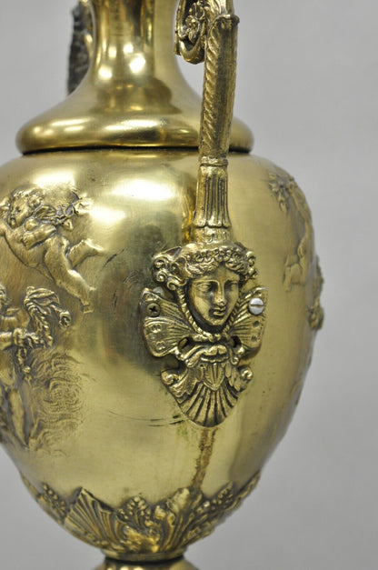 Vintage French Louis XV Renaissance Brass Figural Dancing Cherubs Urn Table Lamp
