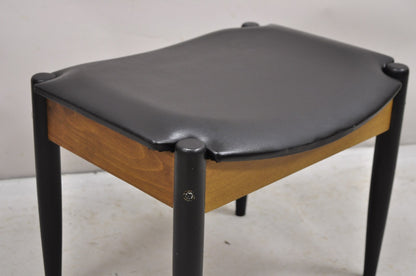 Norco Mid Century Modern Sculpted Footstool Ottoman Tapered Leg Black Vinyl Seat