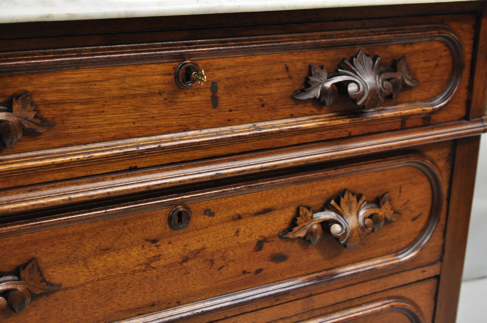 Antique Eastlake Victorian Carved Walnut Marble Top Washstand Dresser w/ Mirror