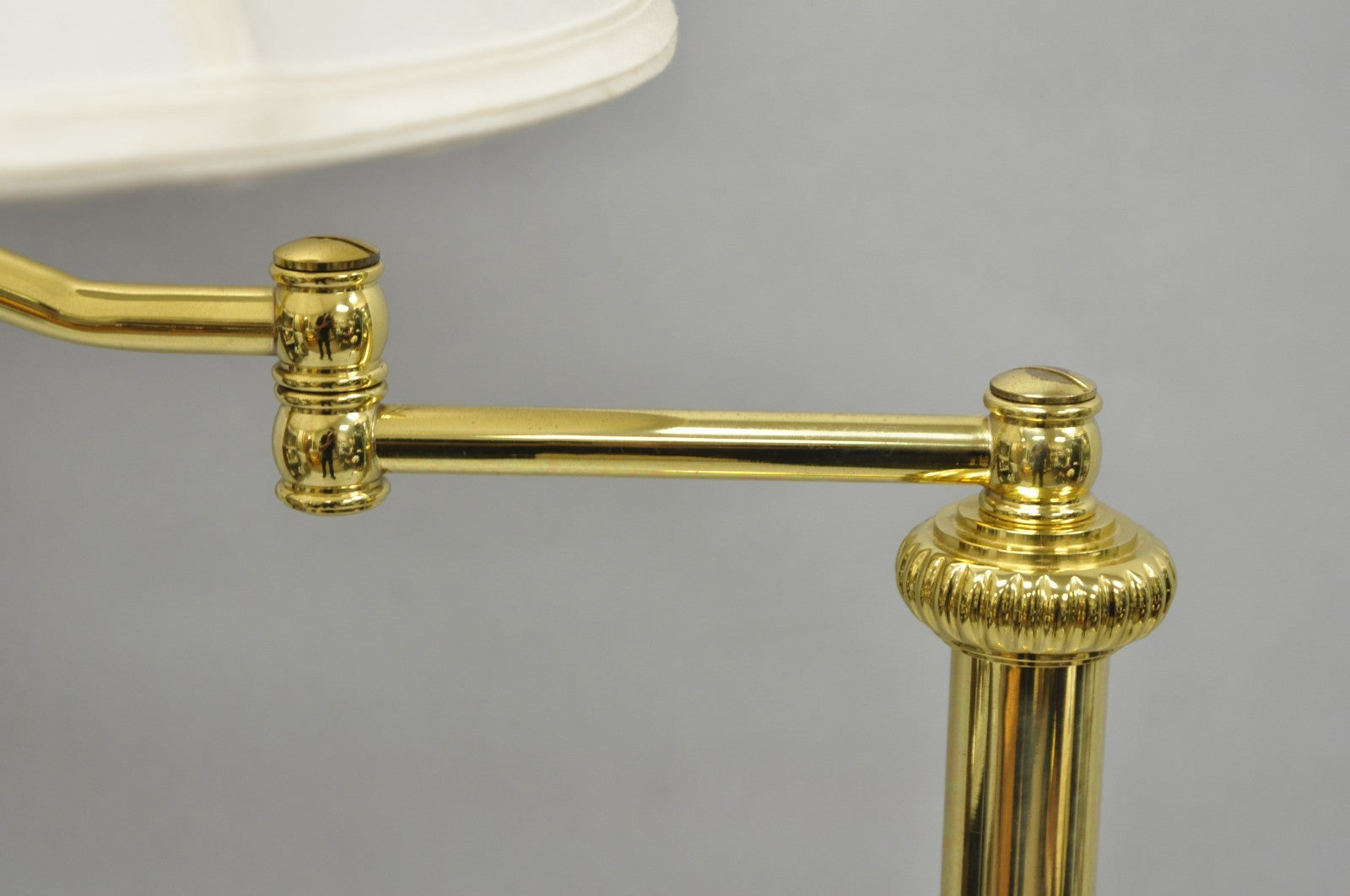 Vintage Traditional Polished Brass Swing Arm Reading Pole Floor Lamp w/ Shade