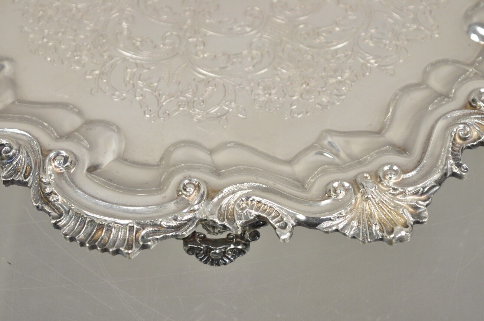 Vintage "Silver by Sacks" Victorian Style Silver Plated Scalloped Round Tray