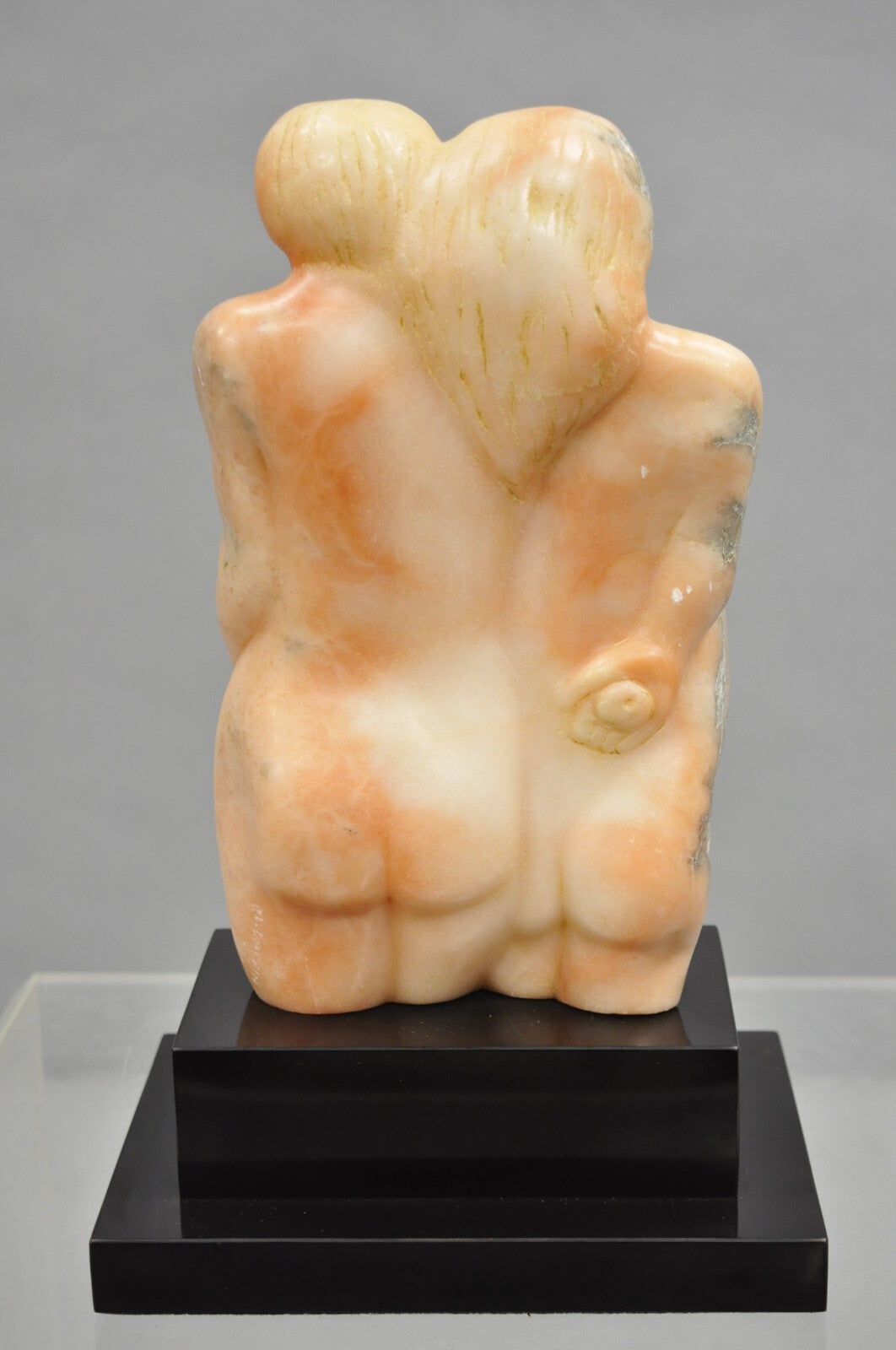 Morton Gaffin "Adam & Eve" Modernist Carved Peach Alabaster Nude Sculpture