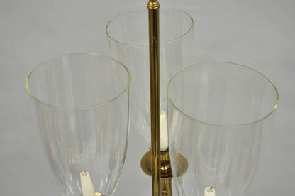 Tommi Parzinger Style Mid Century Modern Tall Brass Hurricane Shade Candelabra