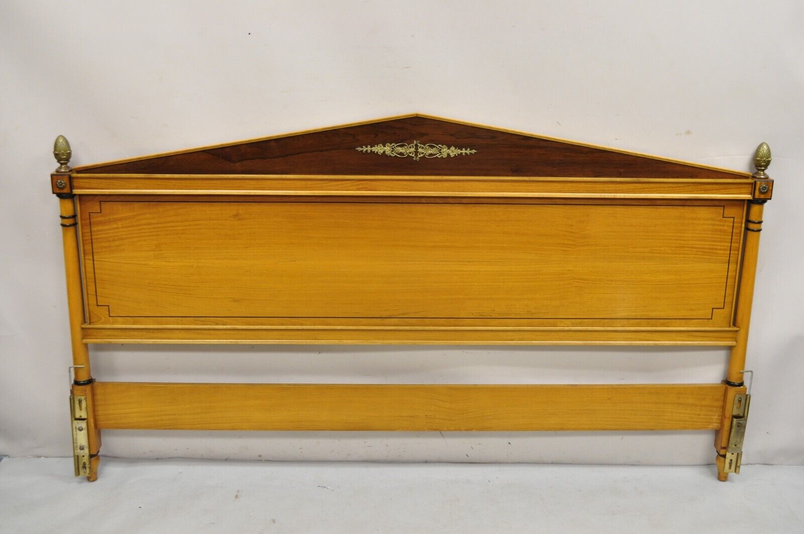 Vintage French Regency Neoclassical Rosewood & Satinwood King Size Bed Headboard