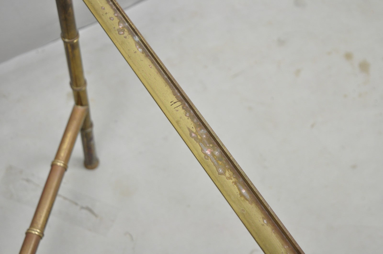 Vintage Hollywood Regency Brass Faux Bamboo Square Glass Top Low Side Table