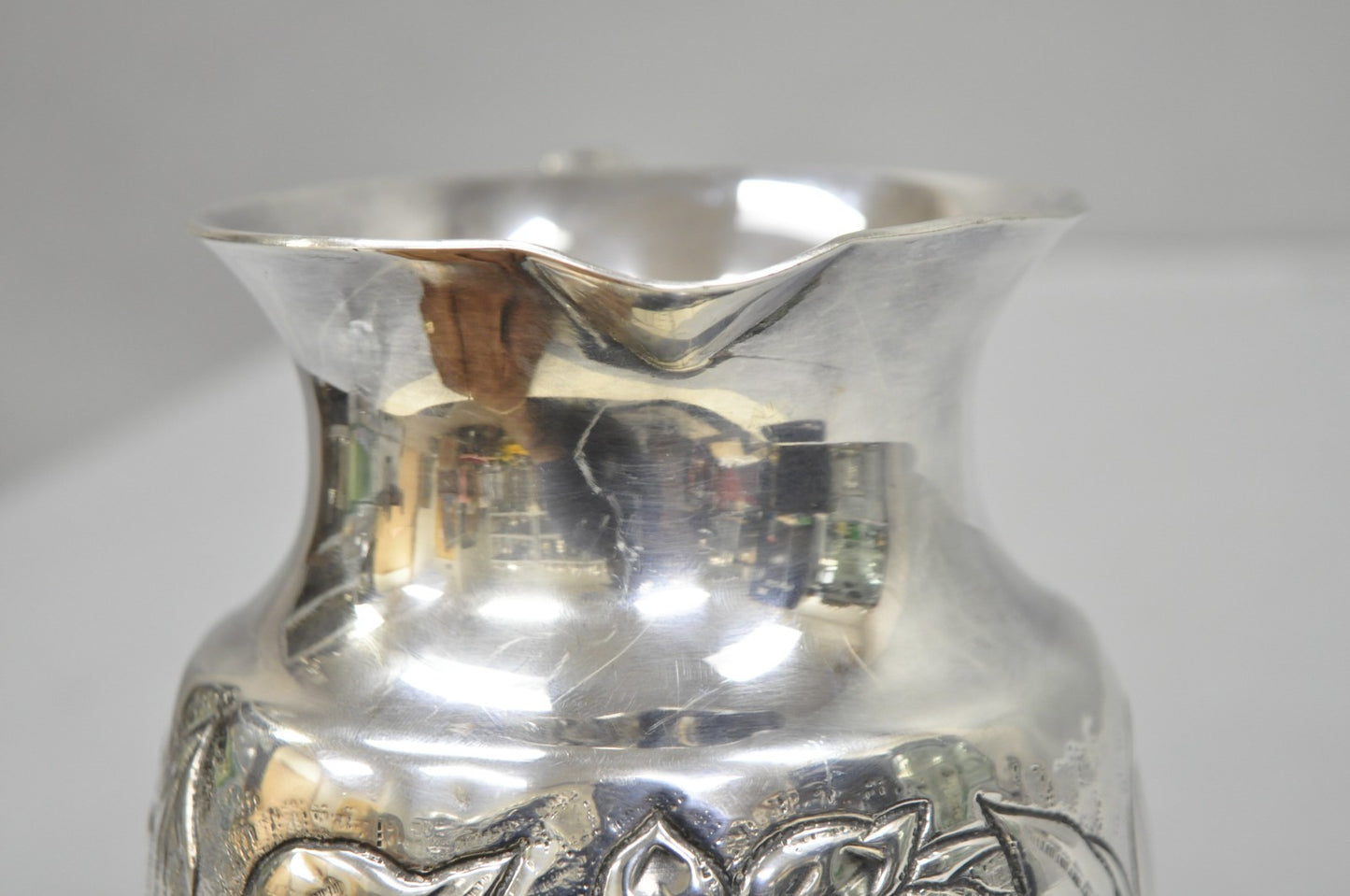 Vintage Art Nouveau Floral Repousse Silver Plated Footed Water Pitcher
