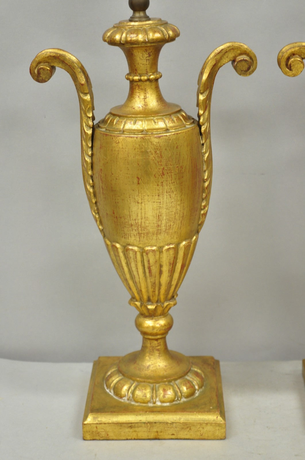Vintage Italian Hollywood Regency Gold Giltwood Urn Form Table Lamps - a Pair