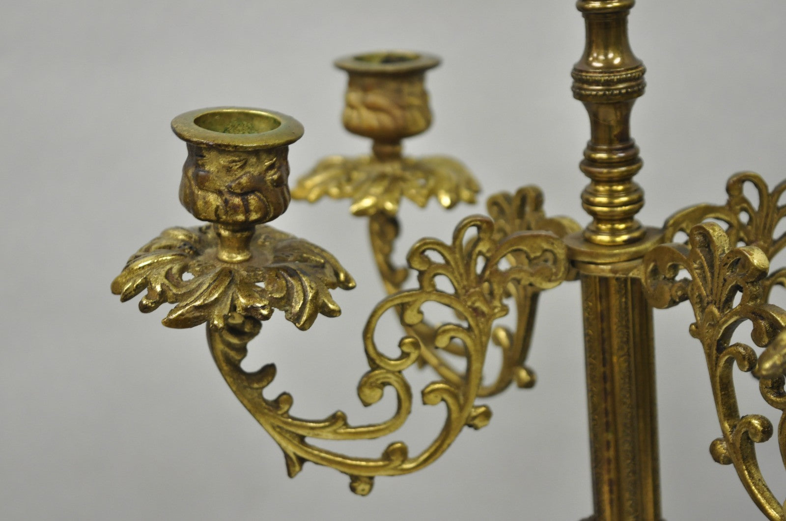 Antique French Empire Neoclassical Marble Urn Brass Candelabra Table Lamp Pair