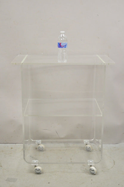 Vintage Clear Lucite Acrylic Mid Century Modern Rolling Bar Cart Side Table