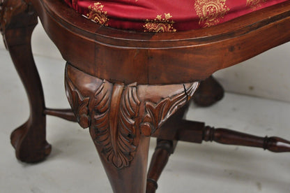 Chippendale Style Carved Mahogany Ball and Claw Corner Accent Chair - a Pair