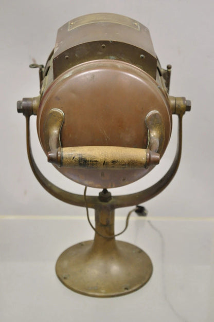 Antique "The Neverout" Searchlight Projector Brass Rose Mfg Maritime Table Lamp