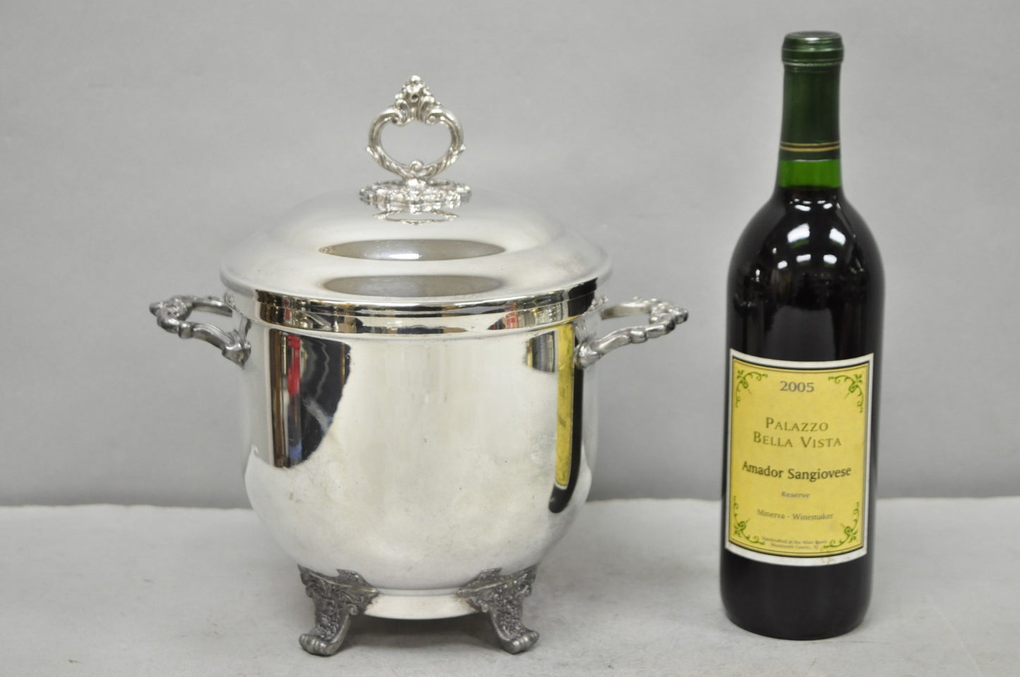 Vintage Victorian Silver Plated Footed and Covered Lidded Bar Ice Bucket
