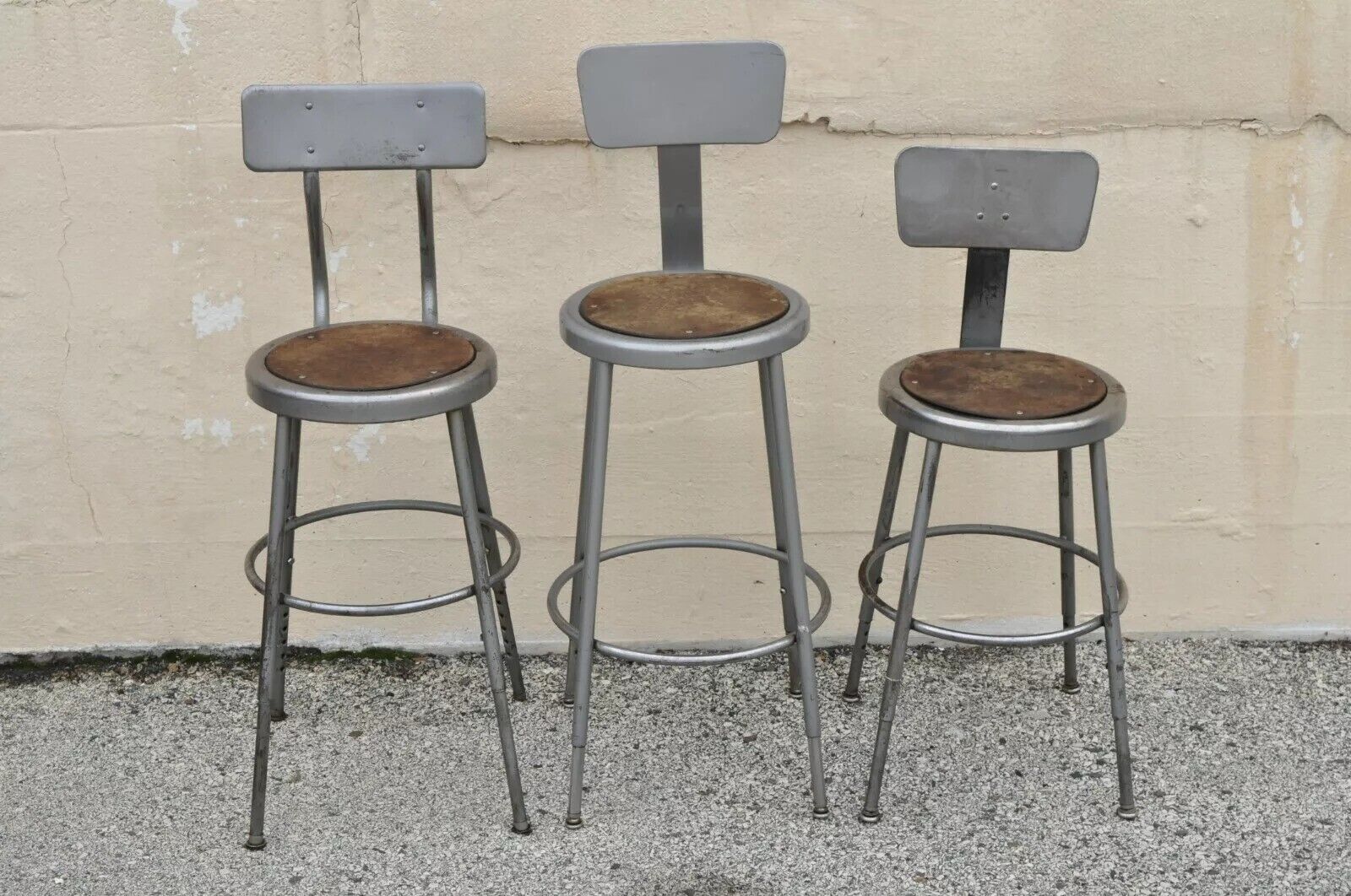 Vintage Industrial Steel Metal Drafting Work Stools Chairs - Group Set of 6