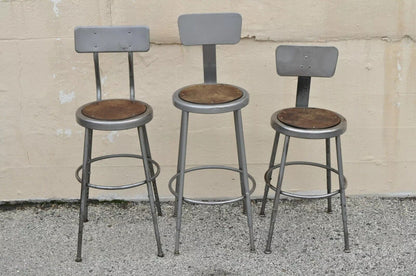 Vintage Industrial Steel Metal Drafting Work Stools Chairs - Group Set of 6
