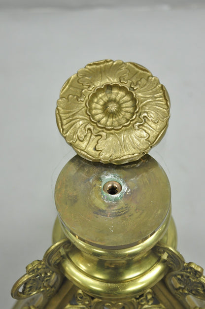 French Empire Renaissance Bronze Paw Foot Pedestal Base Round Glass Coffee Table