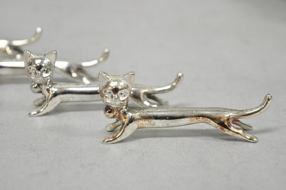 Vintage Art Deco Small Silver Plated Metal Figural Cat Knife Rests - Set of 5